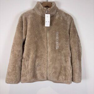 NWT Uniqlo Women’s Fluffy Yarn Fleece Full-Zip Jacket Beige Teddy Coat Large